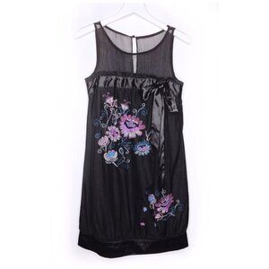 Lulumari black Silk embrlodered sleeveless dress. Size S, Bow